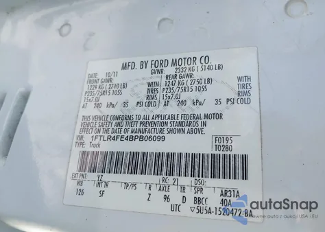 2011 Ford Ranger Xlt z USA, uszkodzony, nr VIN 1FTLR4FE4BPB06099